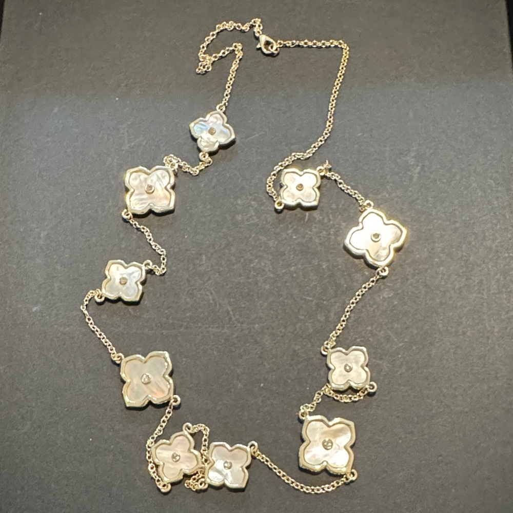 Gold Floral Mother-of-Pearl Station Necklace